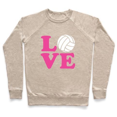 Virgin Teez  Pullover Crewneck Sweatshirt / x-small / Heathered Oatmeal LOVE VOLLEYBALL CREWNECK SWEATSHIRT