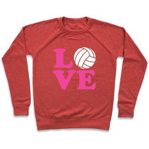 Virgin Teez  Pullover Crewneck Sweatshirt / x-small / Heathered Red LOVE VOLLEYBALL CREWNECK SWEATSHIRT