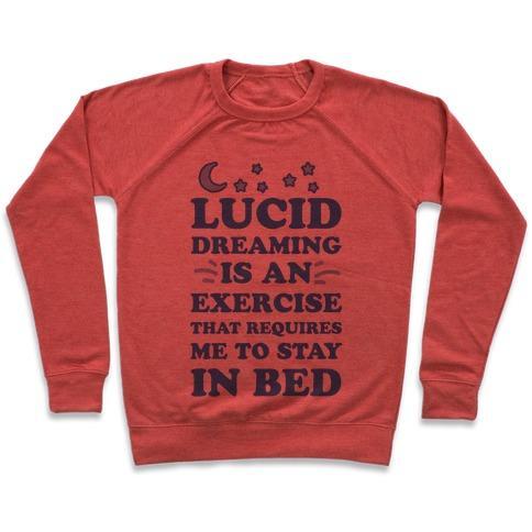 Virgin Teez  Pullover Crewneck Sweatshirt / x-small / Heathered Red LUCID DREAMING IS AN EXERCISE THAT REQUIRES ME TO STAY IN BED CREWNECK SWEATSHIRT