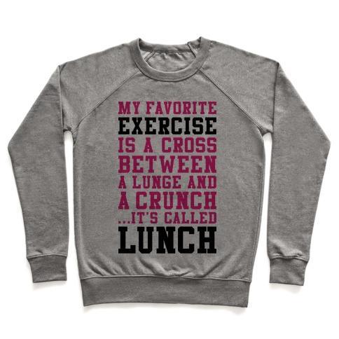 Virgin Teez  Pullover Crewneck Sweatshirt / x-small / Heathered Gray LUNGE CRUNCH LUNCH CREWNECK SWEATSHIRT