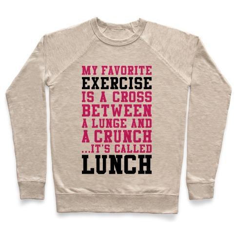 Virgin Teez  Pullover Crewneck Sweatshirt / x-small / Heathered Oatmeal LUNGE CRUNCH LUNCH CREWNECK SWEATSHIRT