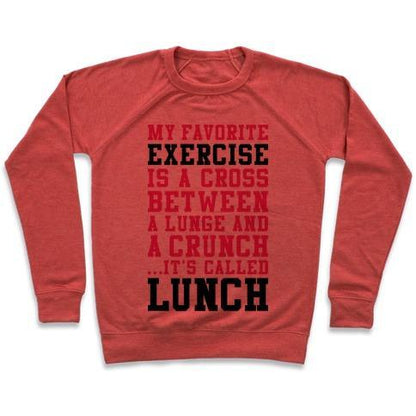 Virgin Teez  Pullover Crewneck Sweatshirt / x-small / Heathered Red LUNGE CRUNCH LUNCH CREWNECK SWEATSHIRT