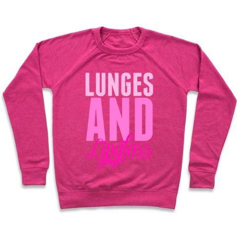 Virgin Teez  Pullover Crewneck Sweatshirt / x-small / Deep Pink LUNGES AND LIPGLOSS CREWNECK SWEATSHIRT