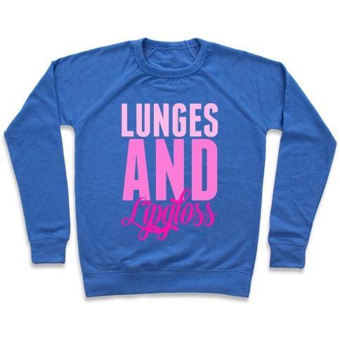 Virgin Teez  Pullover Crewneck Sweatshirt / x-small / Heathered Blue LUNGES AND LIPGLOSS CREWNECK SWEATSHIRT