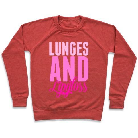 Virgin Teez  Pullover Crewneck Sweatshirt / x-small / Heathered Red LUNGES AND LIPGLOSS CREWNECK SWEATSHIRT