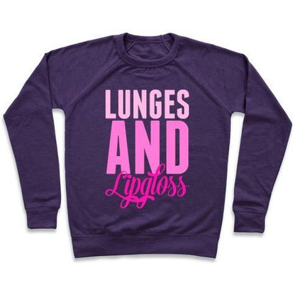 Virgin Teez  Pullover Crewneck Sweatshirt / x-small / Purple LUNGES AND LIPGLOSS CREWNECK SWEATSHIRT