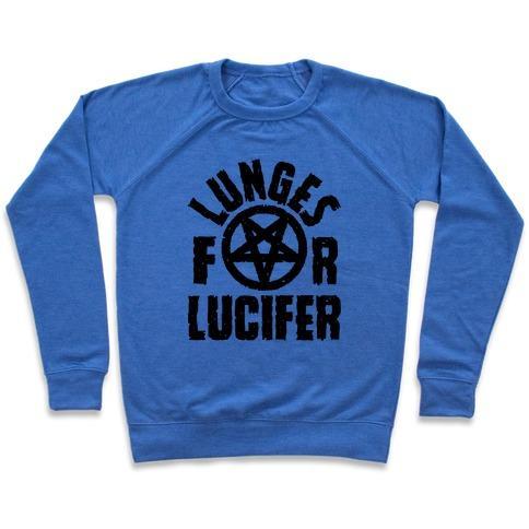 Virgin Teez  Pullover Crewneck Sweatshirt / x-small / Heathered Blue LUNGES FOR LUCIFER CREWNECK SWEATSHIRT