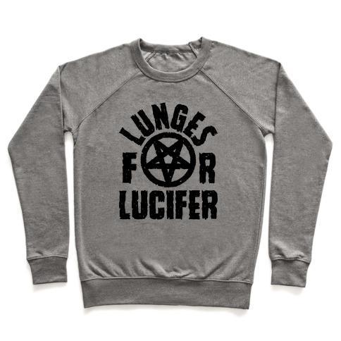 Virgin Teez  Pullover Crewneck Sweatshirt / x-small / Heathered Gray LUNGES FOR LUCIFER CREWNECK SWEATSHIRT