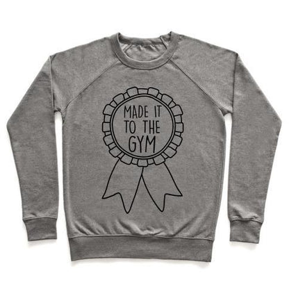 Virgin Teez  Pullover Crewneck Sweatshirt / x-small / Heathered Gray MADE IT TO THE GYM AWARD RIBBON CREWNECK SWEATSHIRT