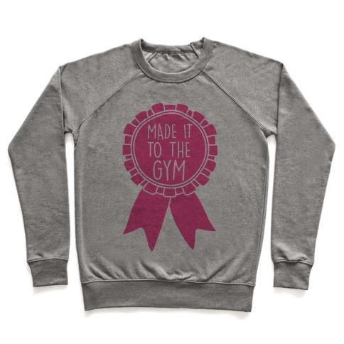 Virgin Teez  Pullover Crewneck Sweatshirt / x-small / Heathered Gray MADE IT TO THE GYM AWARD RIBBON CREWNECK SWEATSHIRT