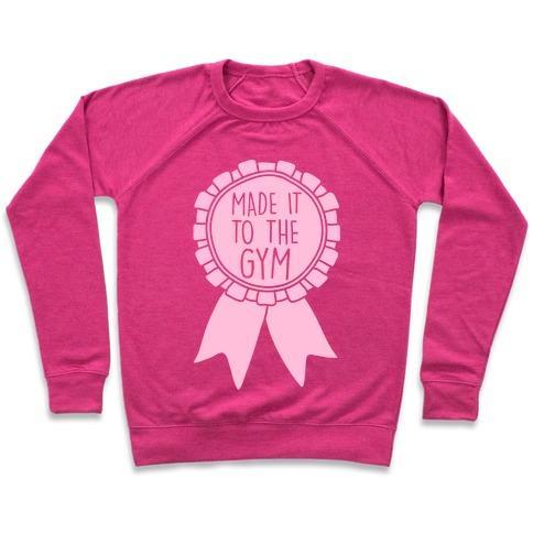 Virgin Teez  Pullover Crewneck Sweatshirt / x-small / Deep Pink MADE IT TO THE GYM AWARD RIBBON CREWNECK SWEATSHIRT