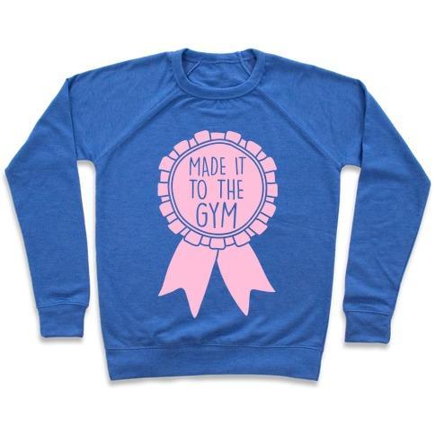 Virgin Teez  Pullover Crewneck Sweatshirt / x-small / Heathered Blue MADE IT TO THE GYM AWARD RIBBON CREWNECK SWEATSHIRT