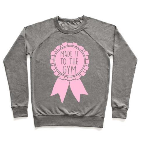 Virgin Teez  Pullover Crewneck Sweatshirt / x-small / Heathered Gray MADE IT TO THE GYM AWARD RIBBON CREWNECK SWEATSHIRT