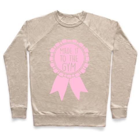 Virgin Teez  Pullover Crewneck Sweatshirt / x-small / Heathered Oatmeal MADE IT TO THE GYM AWARD RIBBON CREWNECK SWEATSHIRT