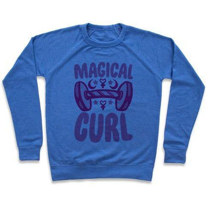 Virgin Teez  Pullover Crewneck Sweatshirt / x-small / Heathered Blue MAGICAL CURL PARODY CREWNECK SWEATSHIRT