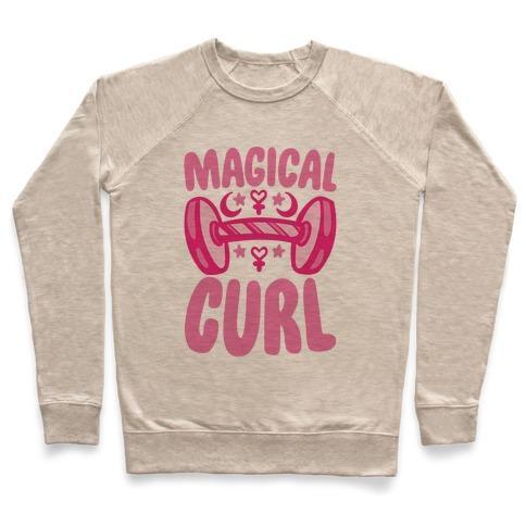 Virgin Teez  Pullover Crewneck Sweatshirt / x-small / Heathered Oatmeal MAGICAL CURL PARODY CREWNECK SWEATSHIRT