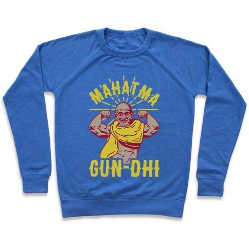 Virgin Teez  Pullover Crewneck Sweatshirt / x-small / Heathered Blue MAHATMA GUN-DHI CREWNECK SWEATSHIRT