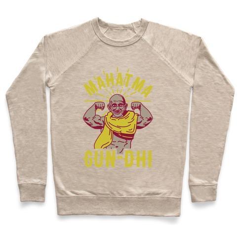 Virgin Teez  Pullover Crewneck Sweatshirt / x-small / Heathered Oatmeal MAHATMA GUN-DHI CREWNECK SWEATSHIRT