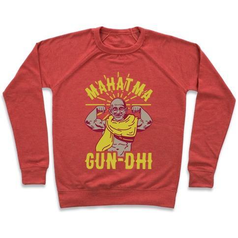 Virgin Teez  Pullover Crewneck Sweatshirt / x-small / Heathered Red MAHATMA GUN-DHI CREWNECK SWEATSHIRT