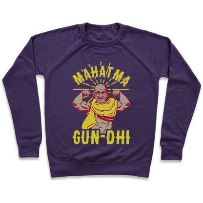 Virgin Teez  Pullover Crewneck Sweatshirt / x-small / Purple MAHATMA GUN-DHI CREWNECK SWEATSHIRT