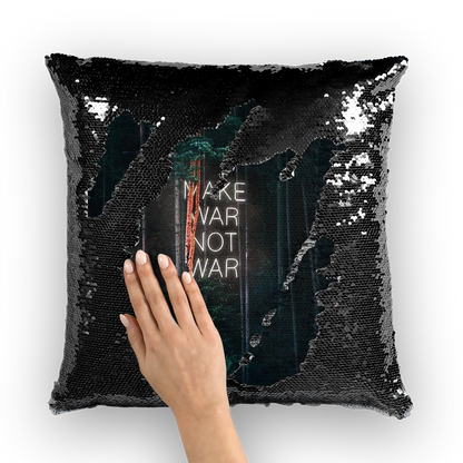 VIRGIN TEEZ Sequin Cover Black / White Make War not War Sequin Cushion Cover