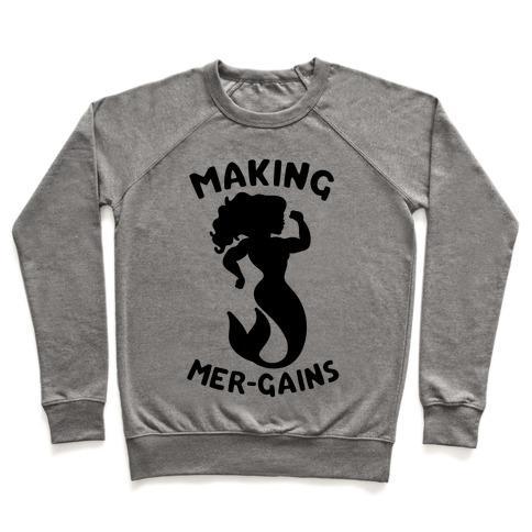 Virgin Teez  Pullover Crewneck Sweatshirt / x-small / Heathered Gray MAKING MER-GAINS CREWNECK SWEATSHIRT