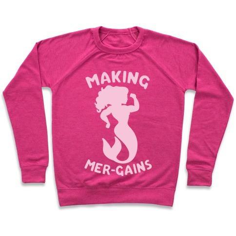 Virgin Teez  Pullover Crewneck Sweatshirt / x-small / Deep Pink MAKING MER-GAINS CREWNECK SWEATSHIRT