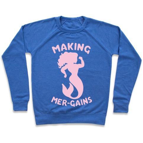 Virgin Teez  Pullover Crewneck Sweatshirt / x-small / Heathered Blue MAKING MER-GAINS CREWNECK SWEATSHIRT