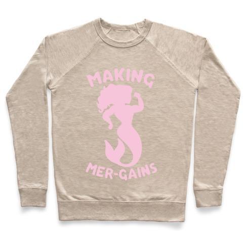 Virgin Teez  Pullover Crewneck Sweatshirt / x-small / Heathered Oatmeal MAKING MER-GAINS CREWNECK SWEATSHIRT