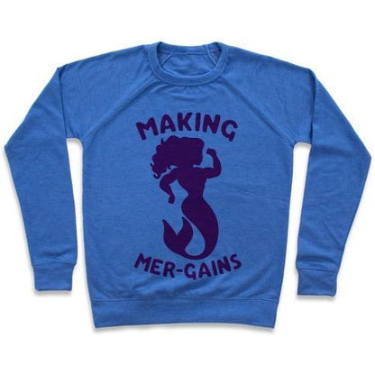 Virgin Teez  Pullover Crewneck Sweatshirt / x-small / Heathered Blue MAKING MER-GAINS CREWNECK SWEATSHIRT