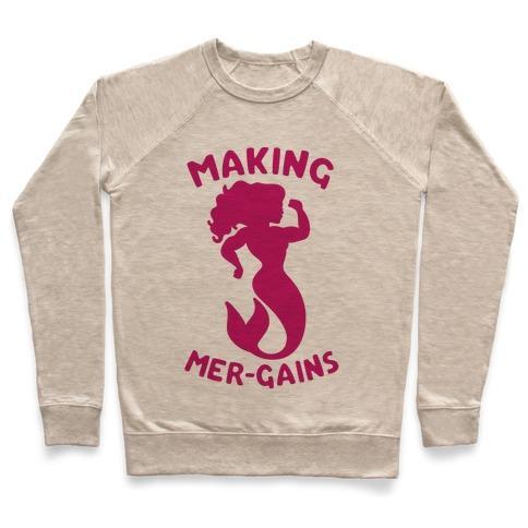 Virgin Teez  Pullover Crewneck Sweatshirt / x-small / Heathered Oatmeal MAKING MER-GAINS CREWNECK SWEATSHIRT