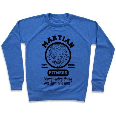 Virgin Teez  Pullover Crewneck Sweatshirt / x-small / Heathered Blue MARTIAN FITNESS CREWNECK SWEATSHIRT