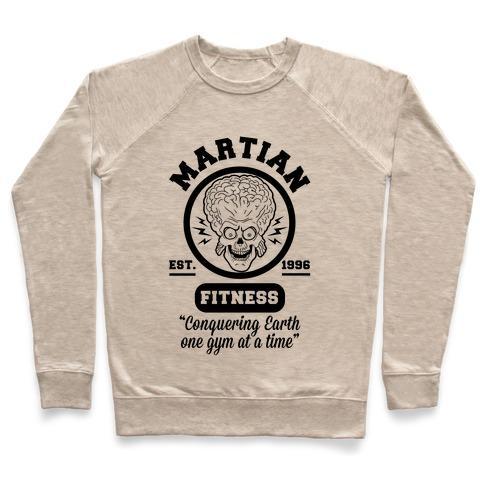 Virgin Teez  Pullover Crewneck Sweatshirt / x-small / Heathered Oatmeal MARTIAN FITNESS CREWNECK SWEATSHIRT