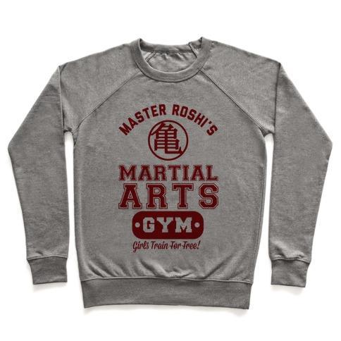 Virgin Teez  Pullover Crewneck Sweatshirt / x-small / Heathered Gray MASTER ROSHI'S MARTIAL ARTS GYM CREWNECK SWEATSHIRT