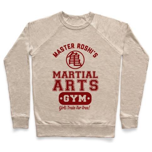 Virgin Teez  Pullover Crewneck Sweatshirt / x-small / Heathered Oatmeal MASTER ROSHI'S MARTIAL ARTS GYM CREWNECK SWEATSHIRT