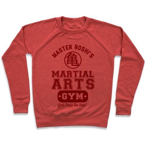 Virgin Teez  Pullover Crewneck Sweatshirt / x-small / Heathered Red MASTER ROSHI'S MARTIAL ARTS GYM CREWNECK SWEATSHIRT