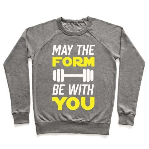 Virgin Teez  Pullover Crewneck Sweatshirt / x-small / Heathered Gray MAY THE FORM BE WITH YOU CREWNECK SWEATSHIRT