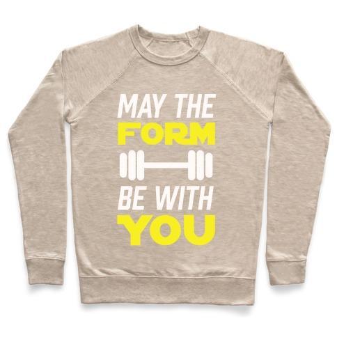 Virgin Teez  Pullover Crewneck Sweatshirt / x-small / Heathered Oatmeal MAY THE FORM BE WITH YOU CREWNECK SWEATSHIRT