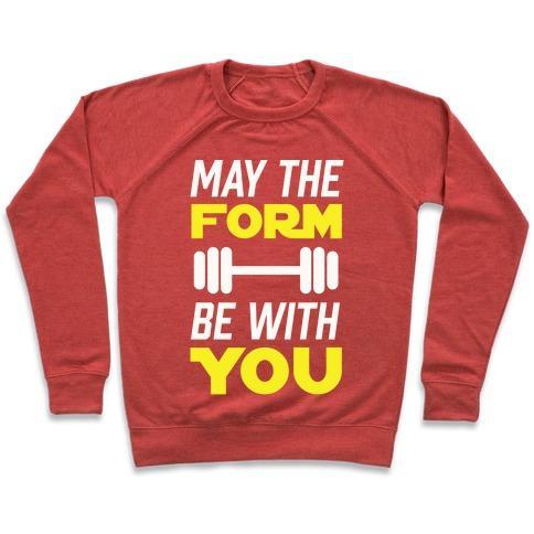 Virgin Teez  Pullover Crewneck Sweatshirt / x-small / Heathered Red MAY THE FORM BE WITH YOU CREWNECK SWEATSHIRT