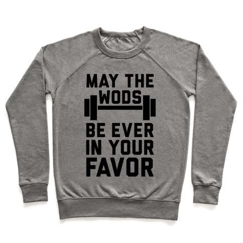 Virgin Teez  Pullover Crewneck Sweatshirt / x-small / Heathered Gray MAY THE WODS BE EVER IN YOUR FAVOR CREWNECK SWEATSHIRT