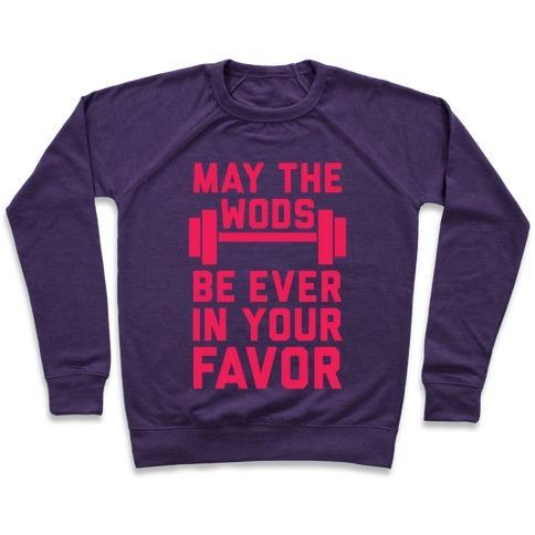 Virgin Teez  Pullover Crewneck Sweatshirt / x-small / Purple MAY THE WODS BE EVER IN YOUR FAVOR CREWNECK SWEATSHIRT