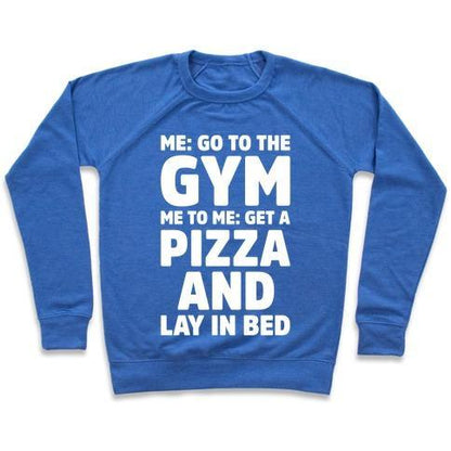 Virgin Teez  Pullover Crewneck Sweatshirt / x-small / Heathered Blue ME TO ME GO THE GYM WHITE PRINT CREWNECK SWEATSHIRT