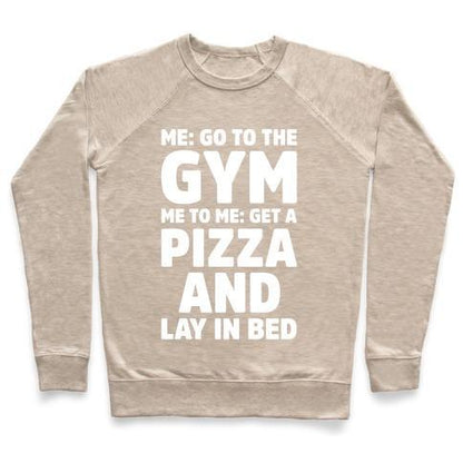 Virgin Teez  Pullover Crewneck Sweatshirt / x-small / Heathered Oatmeal ME TO ME GO THE GYM WHITE PRINT CREWNECK SWEATSHIRT