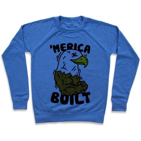 Virgin Teez  Pullover Crewneck Sweatshirt / x-small / Heathered Blue 'MERICA BUILT CREWNECK SWEATSHIRT