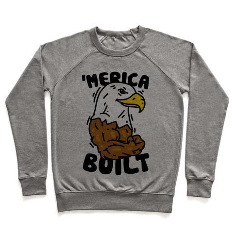 Virgin Teez  Pullover Crewneck Sweatshirt / x-small / Heathered Gray 'MERICA BUILT CREWNECK SWEATSHIRT