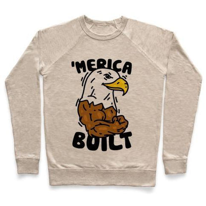 Virgin Teez  Pullover Crewneck Sweatshirt / x-small / Heathered Oatmeal 'MERICA BUILT CREWNECK SWEATSHIRT