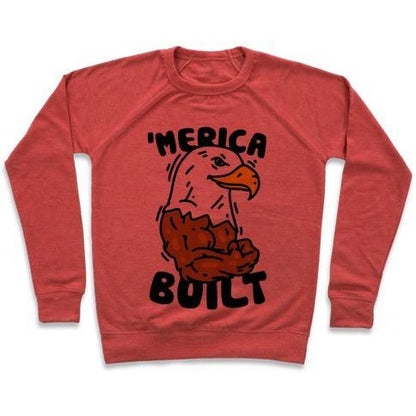 Virgin Teez  Pullover Crewneck Sweatshirt / x-small / Heathered Red 'MERICA BUILT CREWNECK SWEATSHIRT