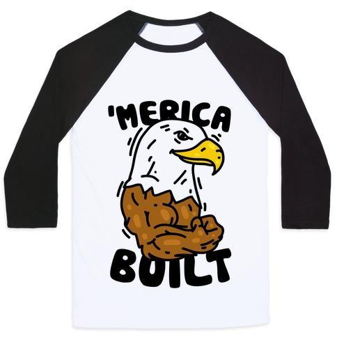 Virgin Teez  Baseball Tee Unisex Classic Baseball Tee / x-small / White/Black 'MERICA BUILT UNISEX CLASSIC BASEBALL TEE