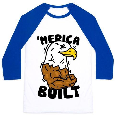 Virgin Teez  Baseball Tee Unisex Classic Baseball Tee / x-small / White/Blue 'MERICA BUILT UNISEX CLASSIC BASEBALL TEE