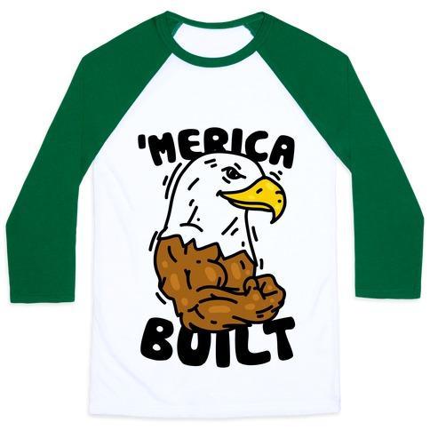 Virgin Teez  Baseball Tee Unisex Classic Baseball Tee / x-small / White/Dark Green 'MERICA BUILT UNISEX CLASSIC BASEBALL TEE